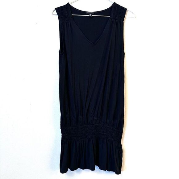 Nine West V Neck Smocked Waist Rayon Blend Sleeveless Peplum Top Black XS - Picture 1 of 4
